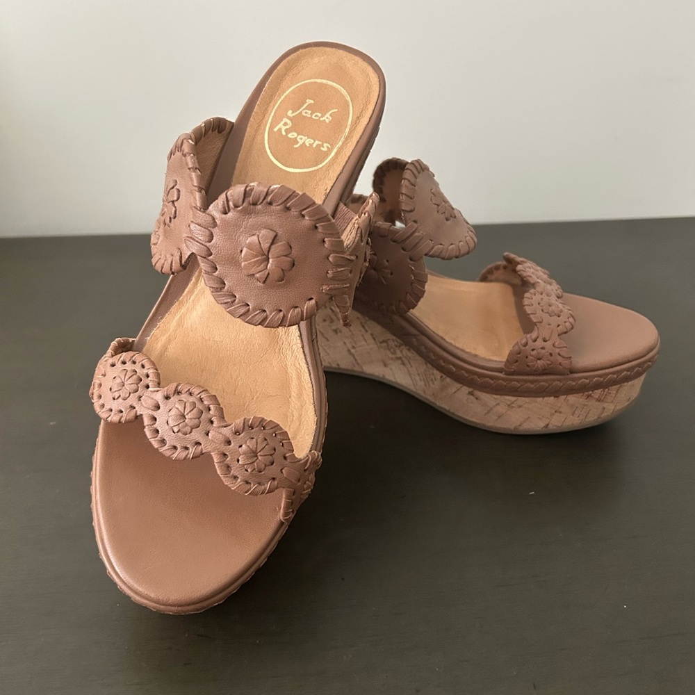 Jack Rogers Brown Wedge Shoes with Scalloped Design